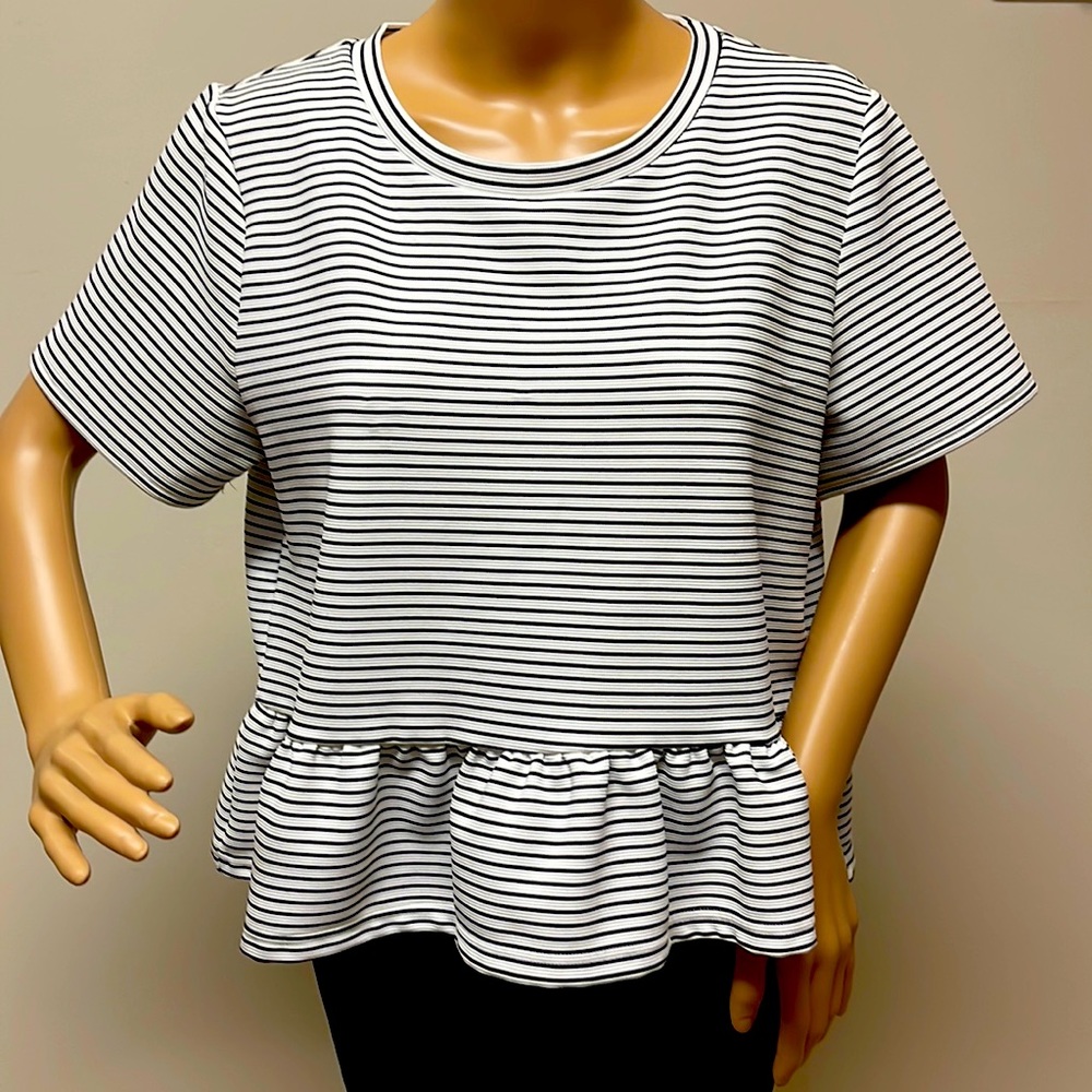Divided Black & White Striped Peplum Crop Top